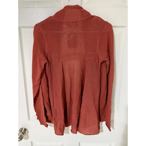 PERUVIAN CONNECTION Copper Cardigan Lightweight Knit Open Front Rust Women Small - Picture 2 of 5
